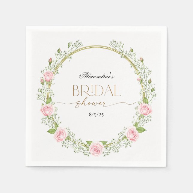 Guardanapo De Papel Romance Corado: Rosas Rosa e Respiro de Bebê (Frente)