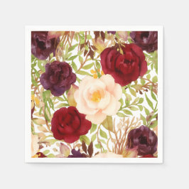 Guardanapo De Papel Romantic Burgundy & Blush Watercolor Floral
