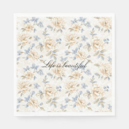 Guardanapo De Papel Romantic Cream Floral Blue Leaves Wedding