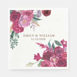 Guardanapo De Papel Romantic Dark Moody Burgundy Maroon Floral Wedding