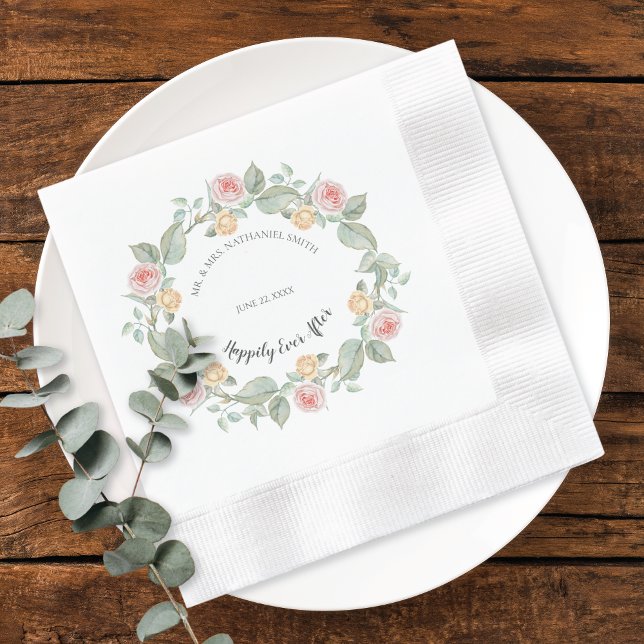 Guardanapo De Papel Romantic Pink Rose Wreath Wedding Paper Plates (Criador carregado)