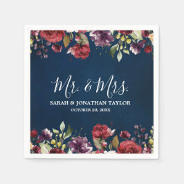 Guardanapo De Papel Romântica Aquarela Burgundy Marinho Vermelho Flora