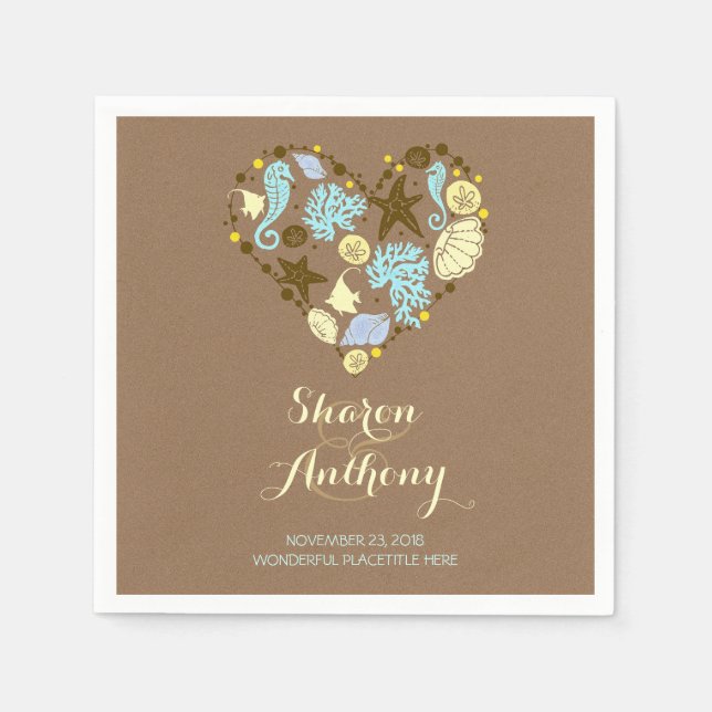 Guardanapo De Papel Romântica Beach Heart Weding Paper Napkins (Frente)