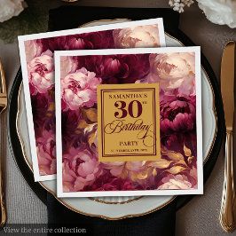 Guardanapo De Papel Romântica Blush Burgundy Dourada Watercolor 30