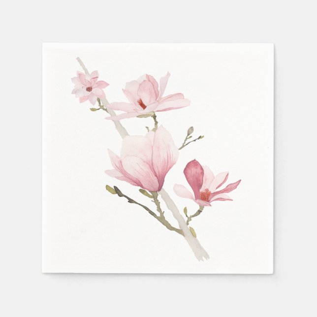 Guardanapo De Papel Romântica Magnolias Rosa Verde Napkins (Frente)