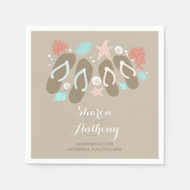 Guardanapo De Papel Romântica Praia chinelos Papel de Casamento Napkin (Frente)