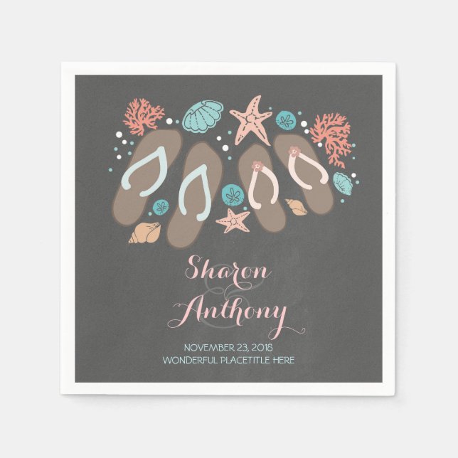 Guardanapo De Papel Romântica Praia chinelos Papel de Casamento Napkin (Frente)