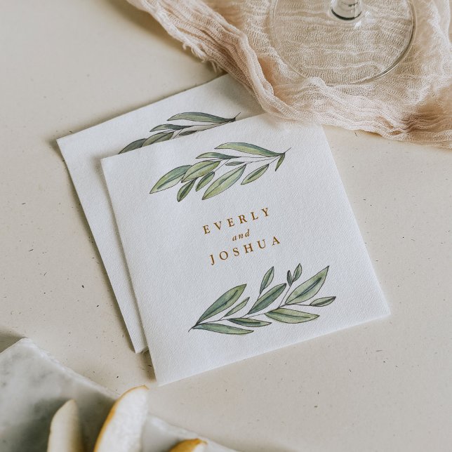 Guardanapo De Papel Romântico Evergreen (Romantic evergreens laurel wedding paper napkins.)