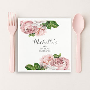 Guardanapo De Papel Rosa Água Personalizada Floral Aniversário