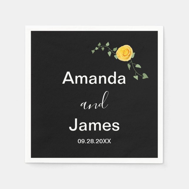 Guardanapo De Papel Rosa Amarela e Videira Verde Elegante Casamento Pr (Frente)