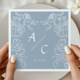 Guardanapo De Papel Rosa Azul Desbotado Monograma Floral Casamento