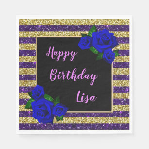 Guardanapo De Papel Rosa Azul Profundo com Glitter Dourado Roxo