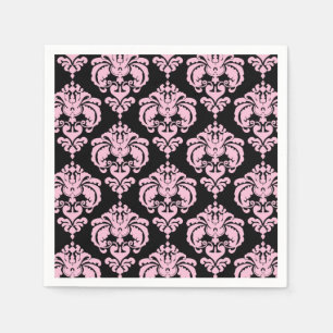 Guardanapo De Papel Rosa claro Black Damask Chic Elegant Party