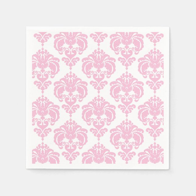 Guardanapo De Papel Rosa Claro e Branco Damask Chique Elegante Festa (Frente)