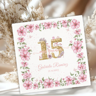 Guardanapo De Papel Rosa Corado Dourado Mis Quince Quinceañera