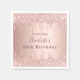 Guardanapo De Papel rosa de 16 anos monograma de brilho dourado