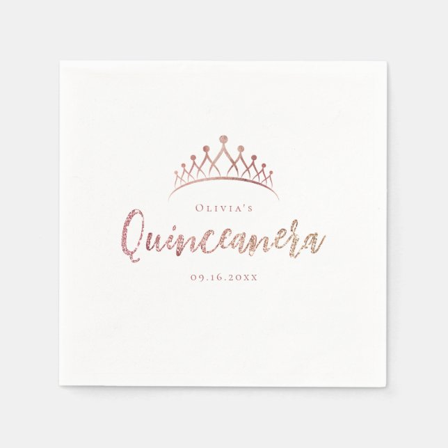 Guardanapo De Papel Rosa de brilho dourado e chá de panela floral (Frente)