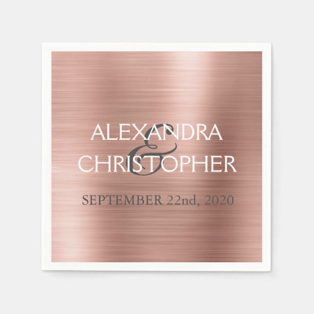 Guardanapo De Papel Rosa de Casamento Dourado Pincel Pintado Napkins (Frente)