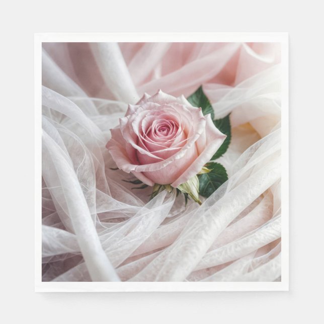 Guardanapo De Papel Rosa De Casamento Rosa Na Tulle (Frente)