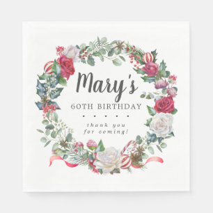 Guardanapo De Papel Rosa de inverno Botânico 60º Aniversário Elegan