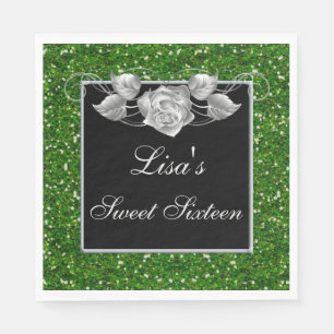 Guardanapo De Papel Rosa Doce 16 Glíster Verde Elegante