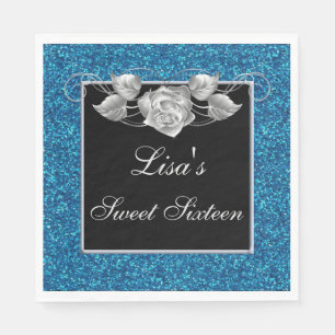 Guardanapo De Papel Rosa Doce 16 - Glitter Azul Elegante