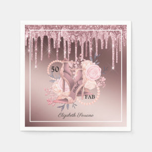 Guardanapo De Papel Rosa Dourada Glitter Drips 50th Aniversário Surpre