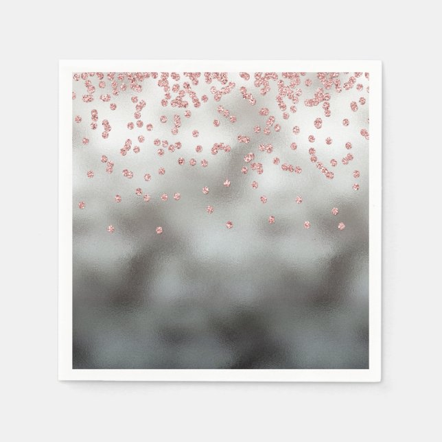 Guardanapo De Papel Rosa dourado confetti em prata (Frente)