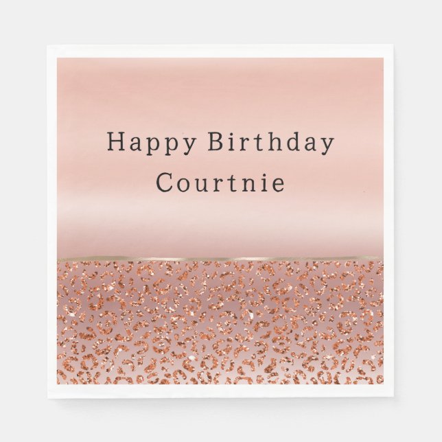 Guardanapo De Papel Rosa Dourado Glam Brilhante Lente-Leopardo (Frente)