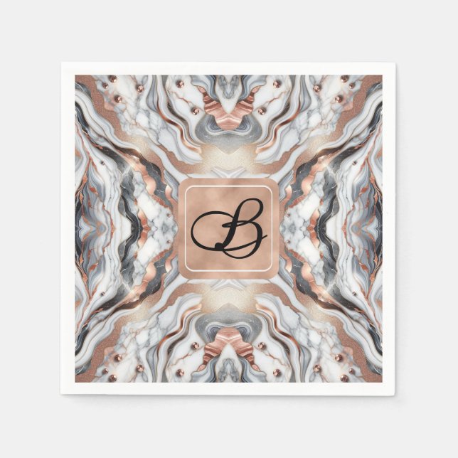 Guardanapo De Papel Rosa Dourado Prateado e Mármore Branco Feminino  (Frente)
