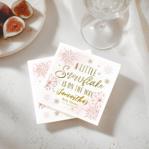 Guardanapo De Papel Rosa Dourado Um Floco de Neve Pequeno Chás de Bebê