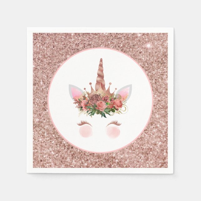 Guardanapo De Papel Rosa Dourado Unicorn Princess (Frente)