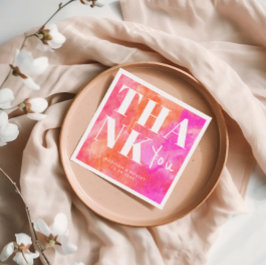 Guardanapo De Papel Rosa e Abstrato Laranja Negrito Obrigado Casamento