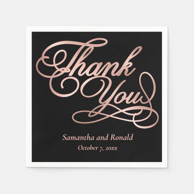 Guardanapo De Papel Rosa e Dourado Obrigado Casamento de Caligrafia (Frente)