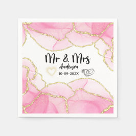 Guardanapo De Papel Rosa Elegante Moderno e Dourado Sr. e Sra. Wedding