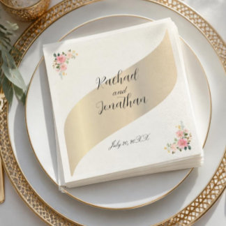 Guardanapo De Papel Rosa Floral Ouro Minimalista Inglês