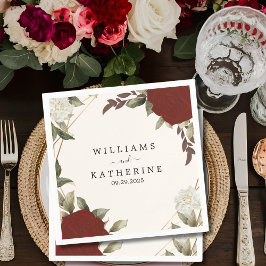 Guardanapo De Papel Rosa Floral vermelho romântico de cor profunda