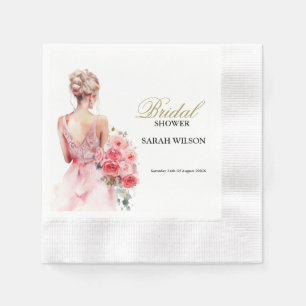 Guardanapo De Papel Rosa Floral Watercolor Chá de panela de Casamento