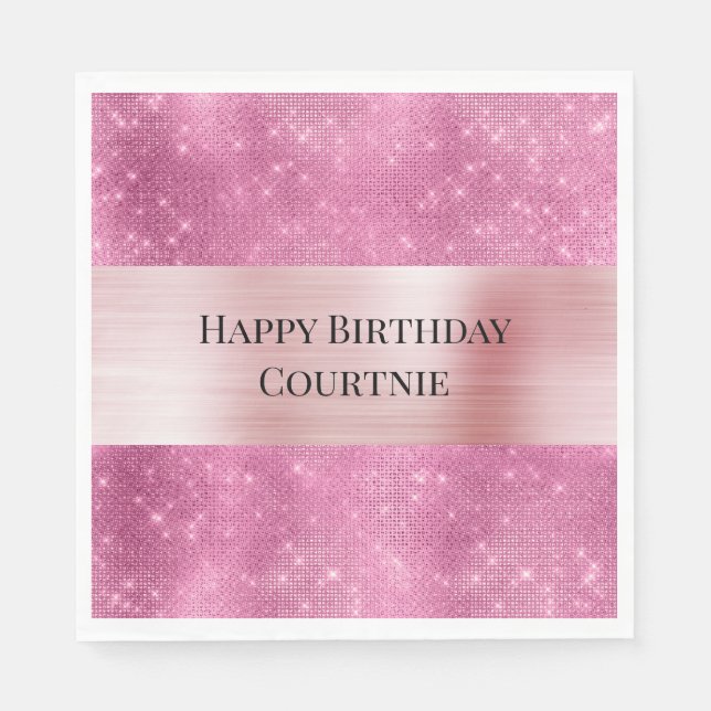 Guardanapo De Papel Rosa Glitzy Brilho Feminino (Frente)