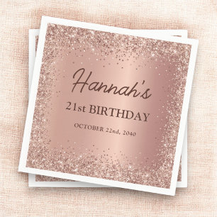 Guardanapo De Papel Rosa Gold Foil Glitter Nome aniversário de 21 anos