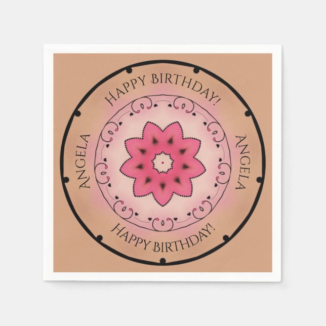 Guardanapo De Papel Rosa Happy Birthday (Frente)