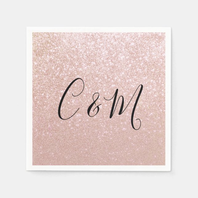 Guardanapo De Papel Rosa Monograma Dourado Casamento Literatura Nápole (Frente)