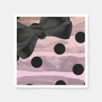 Rosa Preto e Dourado Pontos Polca Chique Laço Glam