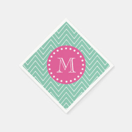 Guardanapo De Papel Rosa Quente, Mint Green Chevron | Seu Monograma