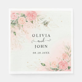 Guardanapo De Papel Rosa Romântico Aquarela Placa Rosa de Casamento