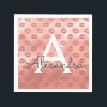 Guardanapo De Papel Rosa rosa rosa Dourada Lipstick beija Monograma An<br><div class="desc">Rosa Rosa Rosa Cor-de-Ouro Molhada Boca-Lábio Sexy Beija Festa de aniversário Monograma Napkins. Esta Festa de aniversário Napkins pode ser personalizada para incluir seu nome inicial e próprio.</div>