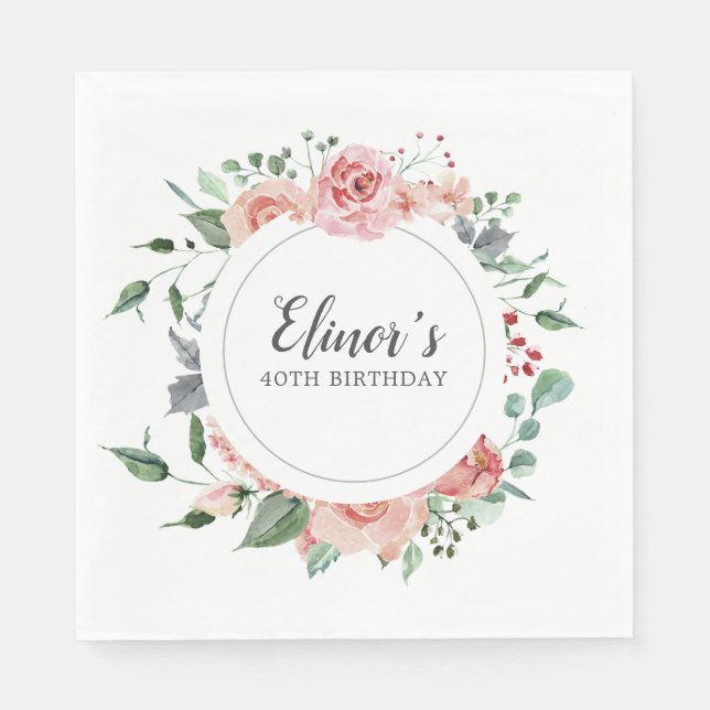 Guardanapo De Papel Rosa Rosa Rosa Elegante, aniversário de 40 anos (Frente)