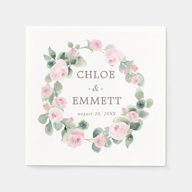 Guardanapo De Papel Rosa Rosa Rosa Rosa Floral Eucalyptus Wedkins (Frente)