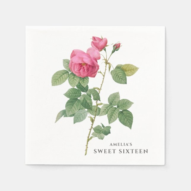 Guardanapo De Papel Rosa rosa Vintage Botânico (Frente)