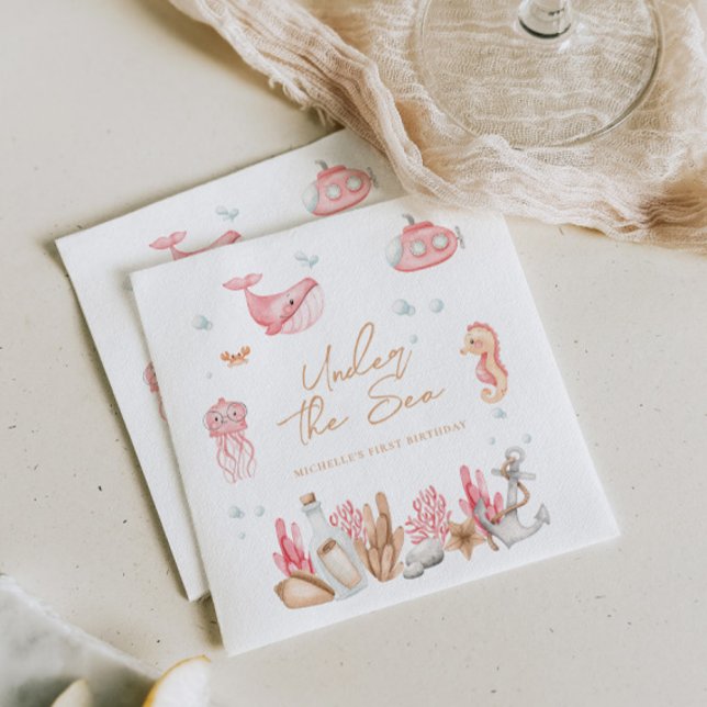 Guardanapo De Papel Rosa Sob o Mar Aniversário (Criador carregado)